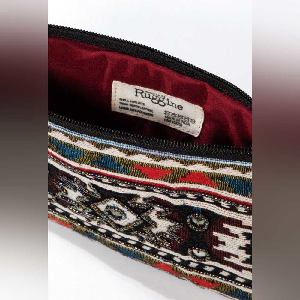 Handmade Hand Beaded Wristlet Clutch - Ethnic Inspired Design - Dyed Fine Cotton - Picture 6 of 7